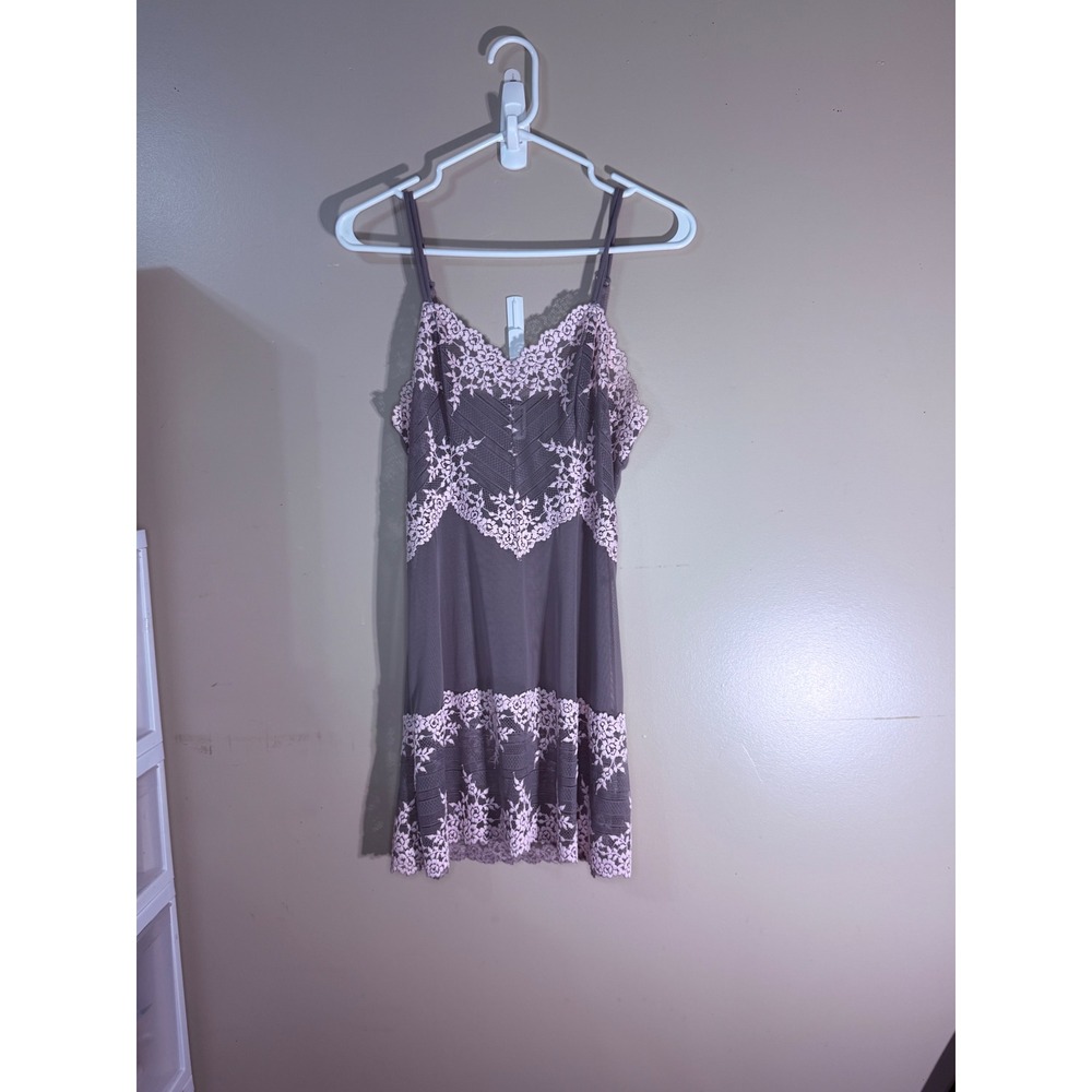 Wacoal Mauve Grey Pink Lace Chemise Lingerie Dress Y2K Sleepwear Medium